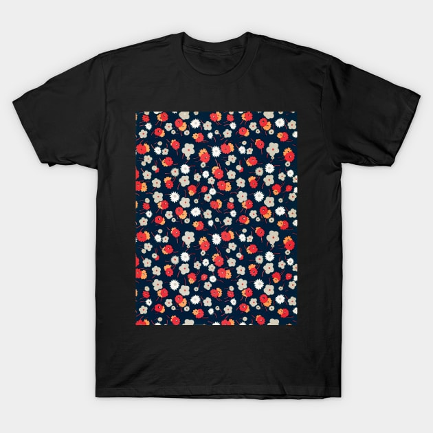 White, gray, pink and red flowers pattern T-Shirt by zaiynabhw